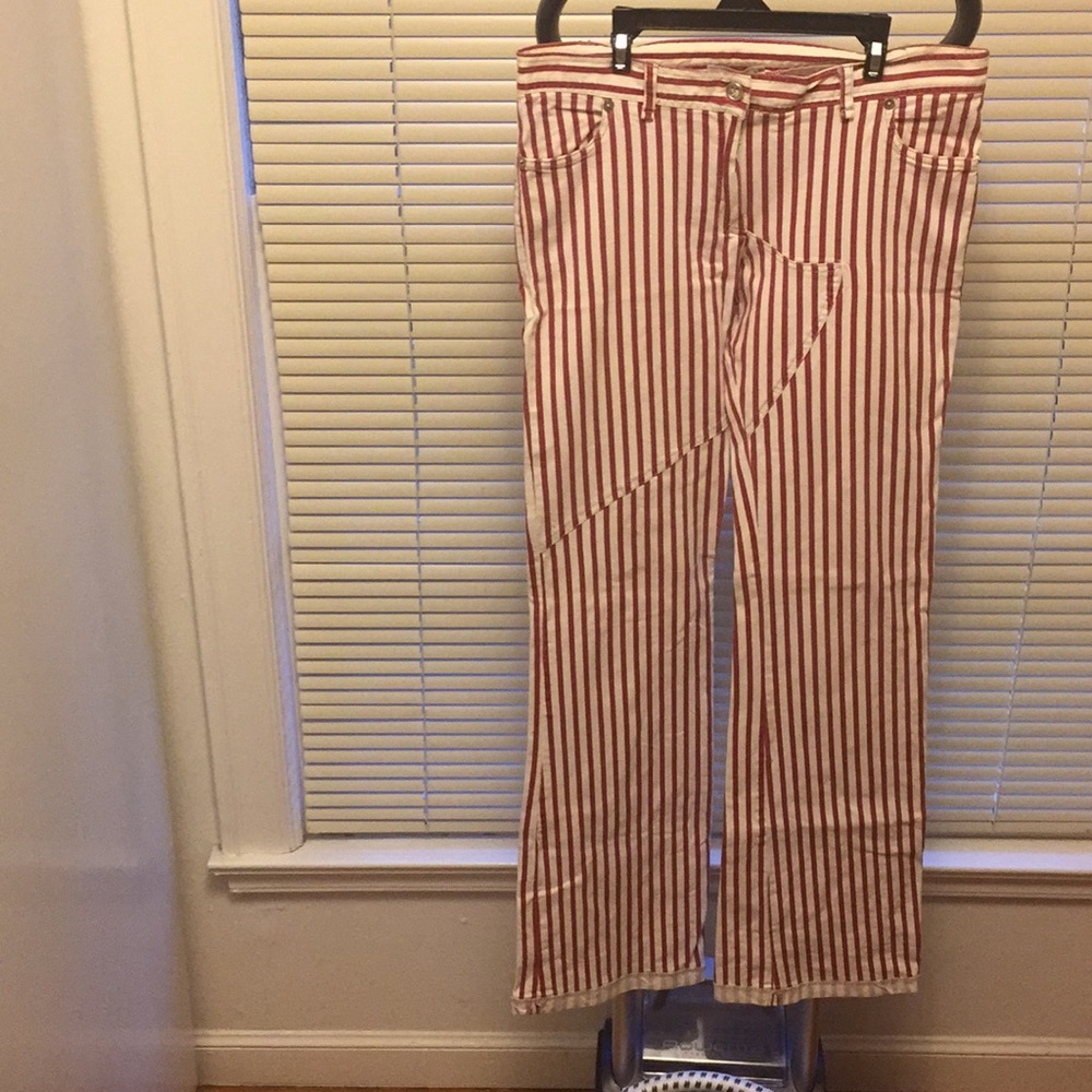 Red and white striped pants